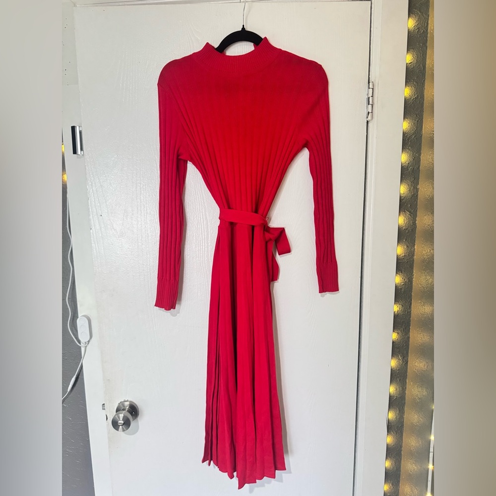 Vintage Long Sleeve Red Dress